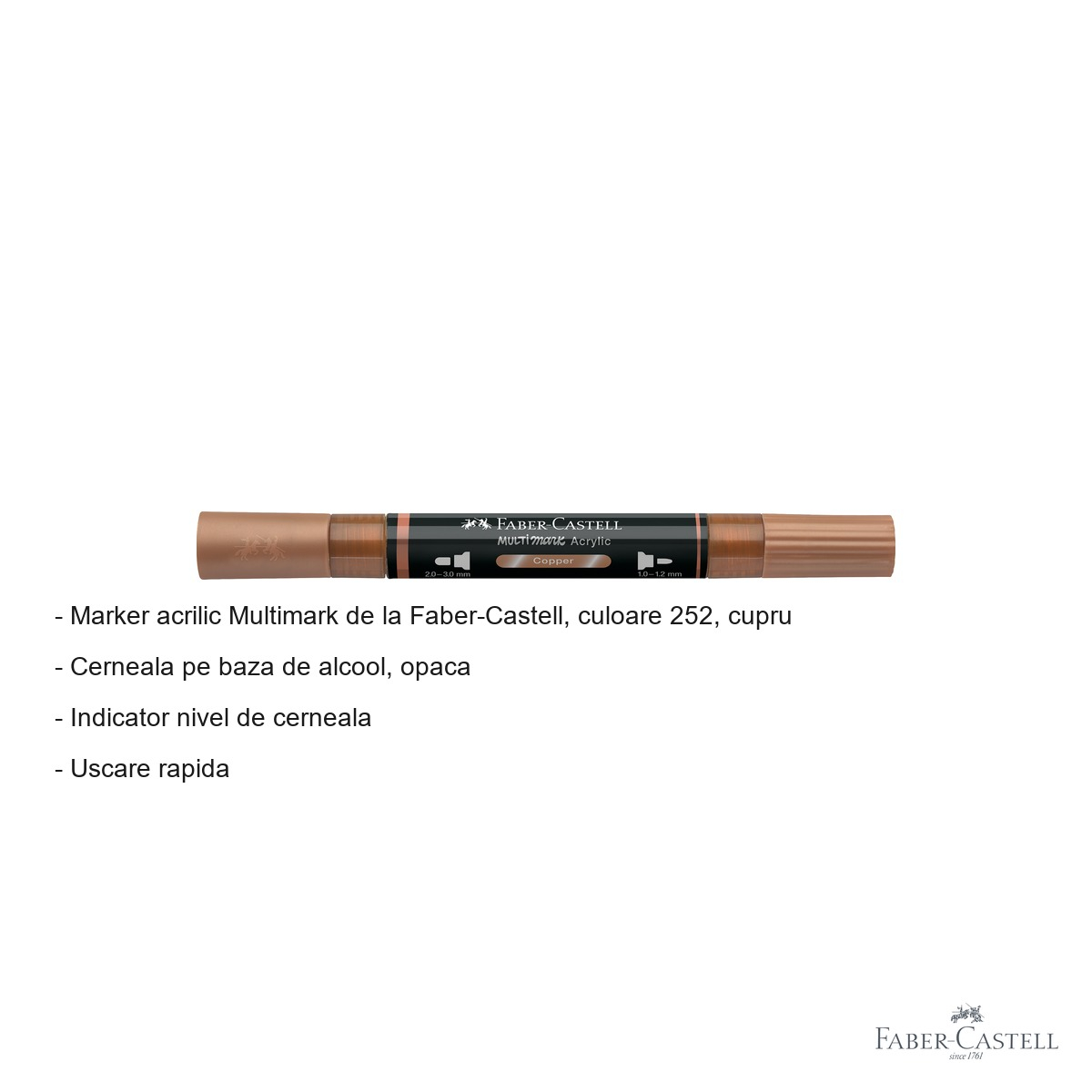 Marker acrilic Faber-Castell Multimark, culoare cupru 252, varf dublu, pentru suprafete multiple [2]