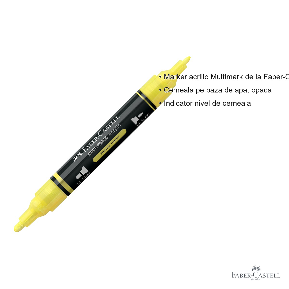 Marker acrilic Faber-Castell Multimark, culoare galben neon 256, varf dublu, pentru suprafete multiple [3]