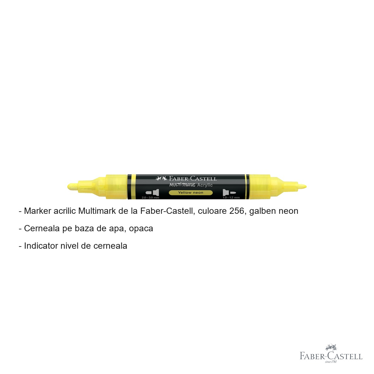 Marker acrilic Faber-Castell Multimark, culoare galben neon 256, varf dublu, pentru suprafete multiple [2]