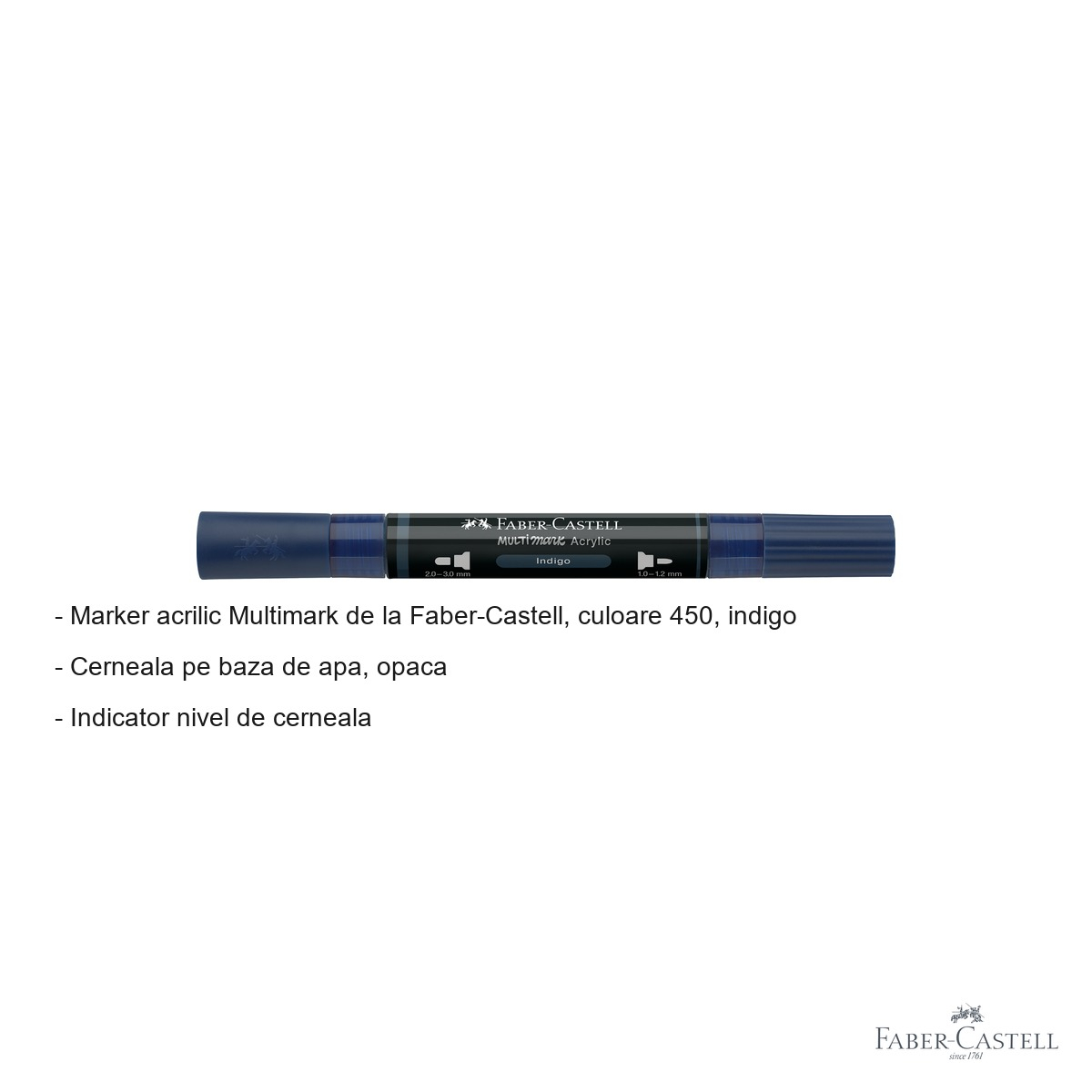 Marker acrilic Faber-Castell Multimark, culoare indigo 450, varf dublu, pentru multiple suprafete [2]