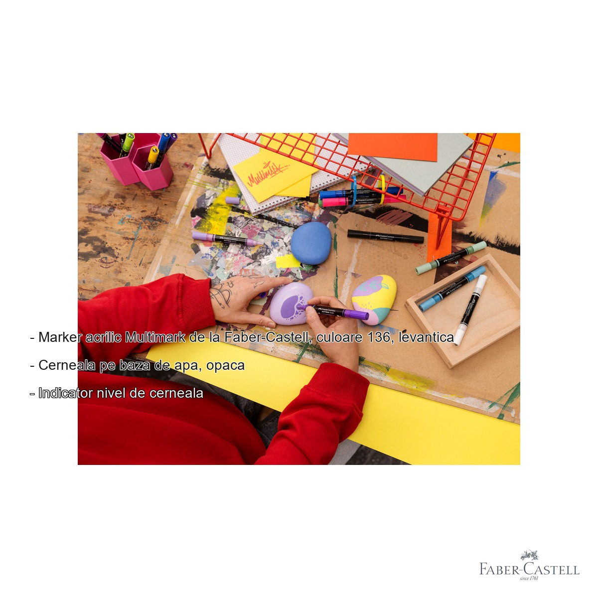 Marker acrilic Faber-Castell Multimark, culoare levantica 136, varf dublu, pentru suprafete multiple [2]