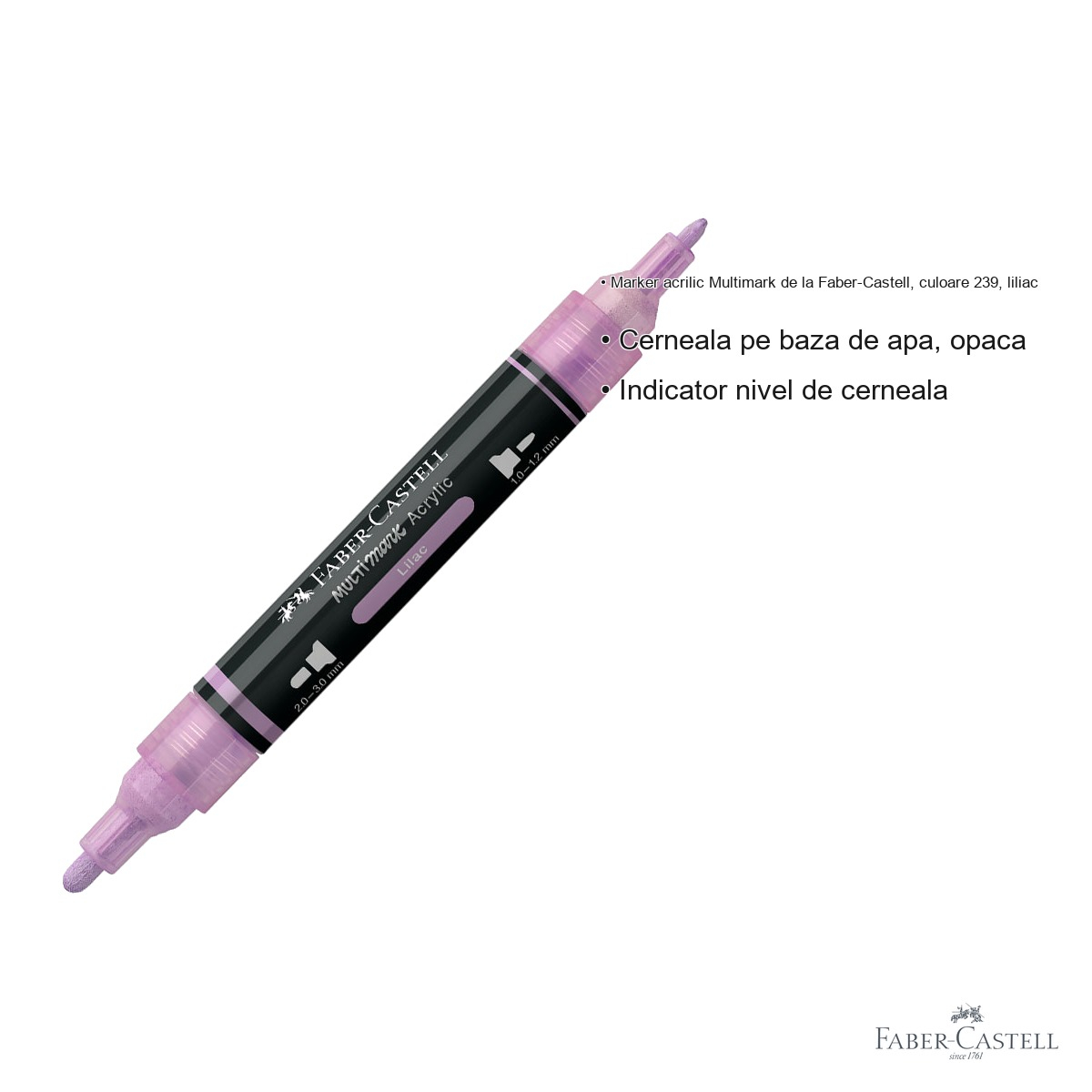 Marker acrilic Faber-Castell Multimark, culoare liliac 239, varf dublu, pentru suprafete multiple [3]