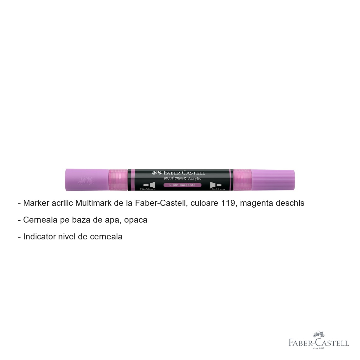 Marker acrilic Faber-Castell Multimark, culoare magenta deschis 119, varf dublu, pentru suprafete multiple [2]