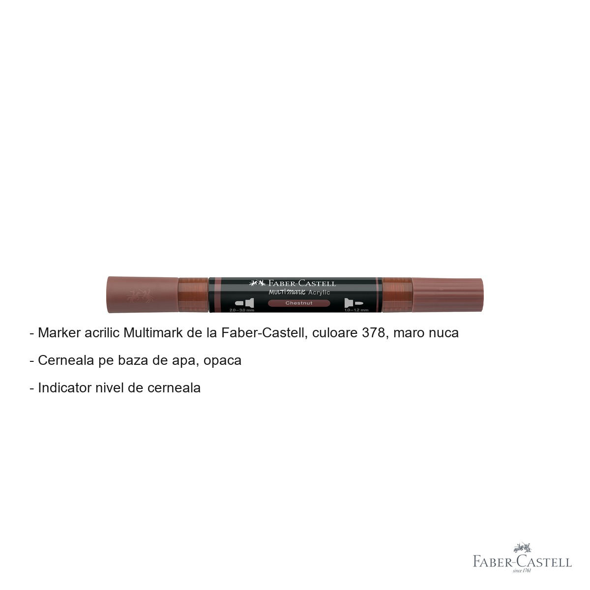 Marker acrilic Faber-Castell Multimark, culoare maro nuca 378, varf dublu, pentru multiple suprafete [2]