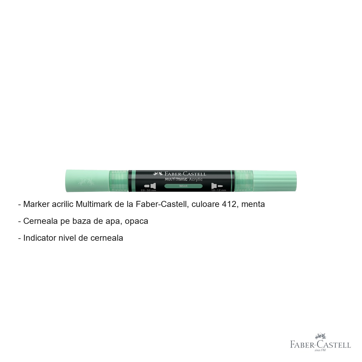 Marker acrilic Faber-Castell Multimark, culoare menta 412, varf dublu, pentru suprafete multiple [2]