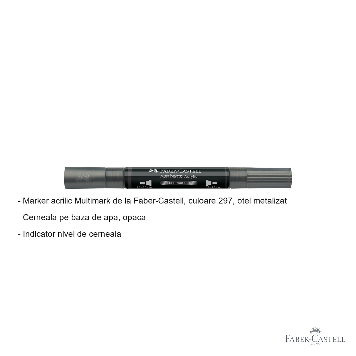 Marker acrilic Faber-Castell Multimark, culoare otel metalizat 297, varf dublu, pentru suprafete multiple [2]