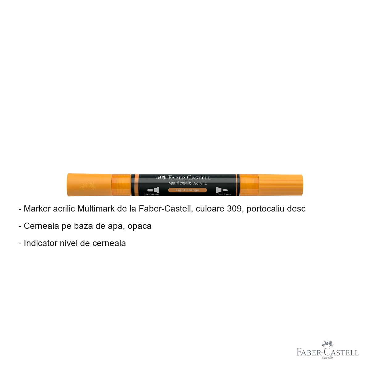 Marker acrilic Faber-Castell Multimark, culoare portocaliu deschis 309, varf dublu, pentru suprafete multiple [2]
