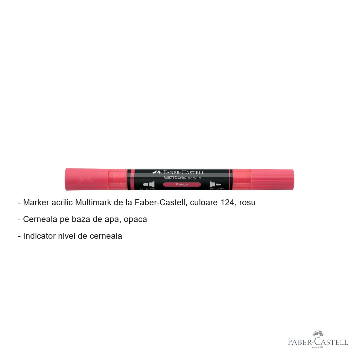 Marker acrilic Faber-Castell Multimark, culoare rosie 124, varf dublu, pentru suprafete multiple [2]