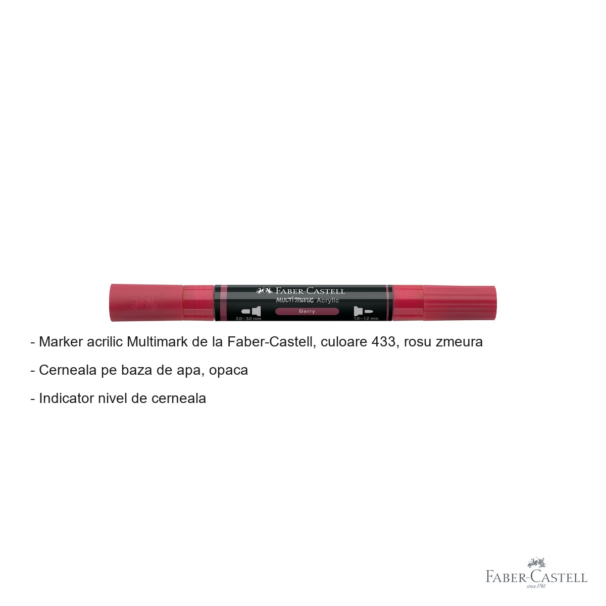 Marker acrilic Faber-Castell Multimark, culoare rosu zmeura 433, varf dublu, pentru multiple suprafete [2]