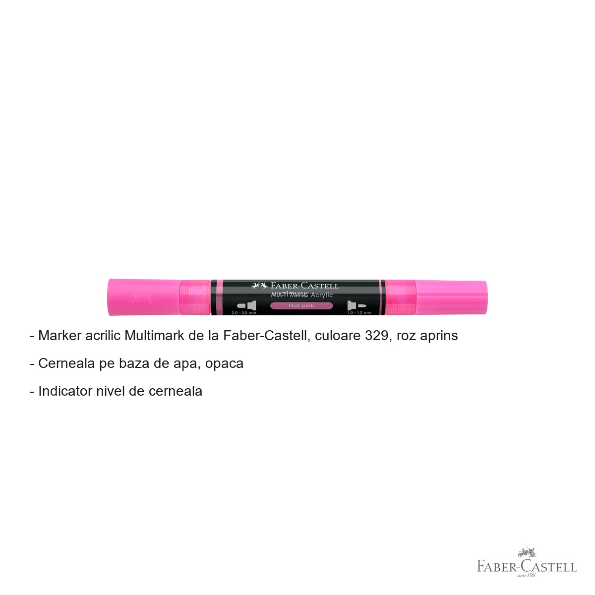 Marker acrilic Faber-Castell Multimark, culoare roz aprins 329, varf dublu, pentru suprafete multiple [2]