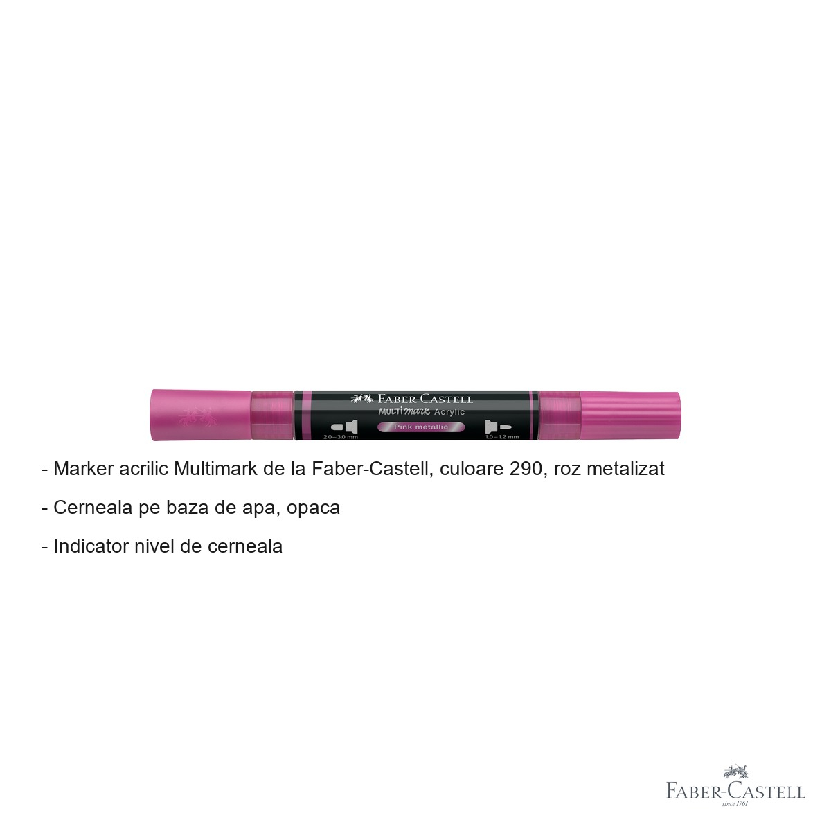 Marker acrilic Faber-Castell Multimark, culoare roz metalizat 290, varf dublu, pentru suprafete multiple [2]