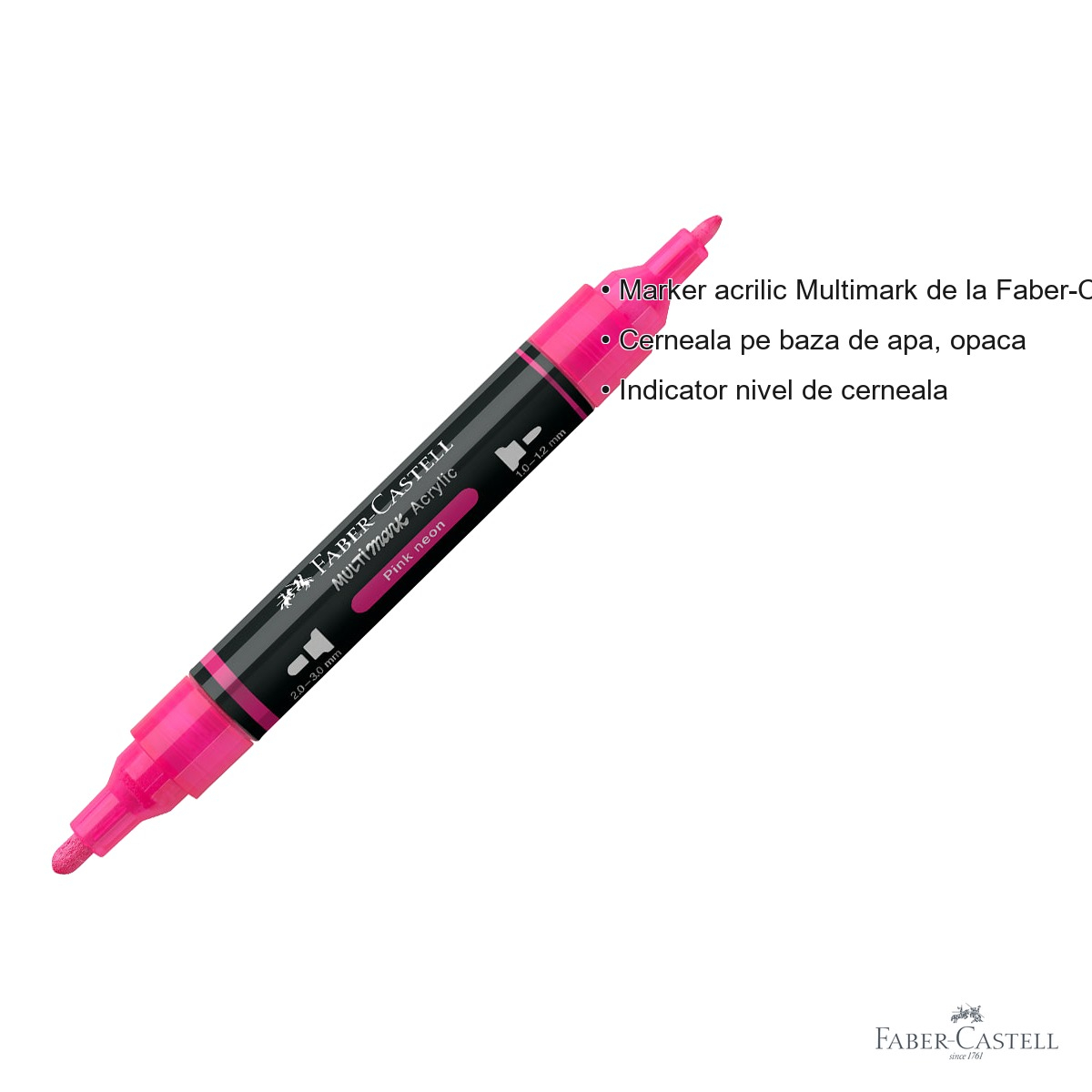 Marker acrilic Faber-Castell Multimark, culoare roz neon 253, varf dublu, pentru diverse suprafete [3]