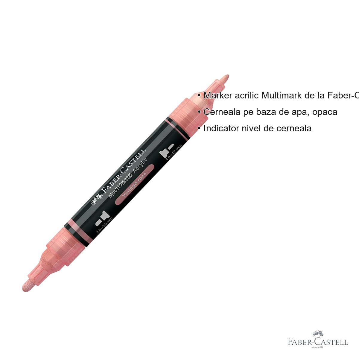 Marker acrilic Faber-Castell Multimark, culoare roz vintage 304, varf dublu, pentru multiple suprafete [3]