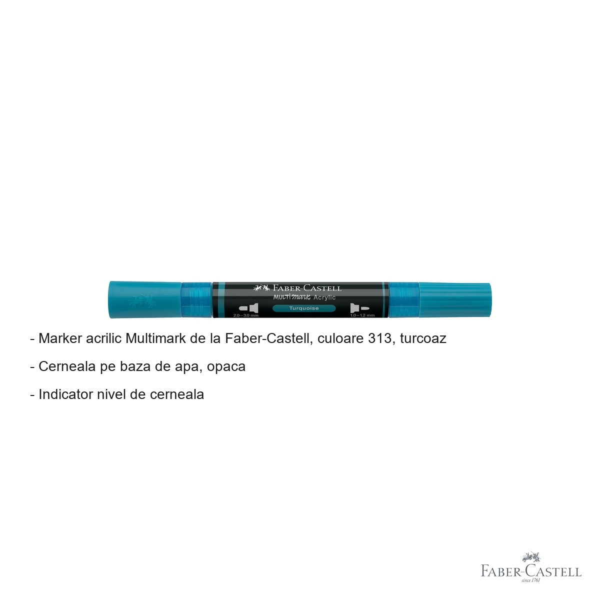 Marker acrilic Faber-Castell Multimark, culoare turcoaz 313, varf dublu, pentru suprafete multiple [2]