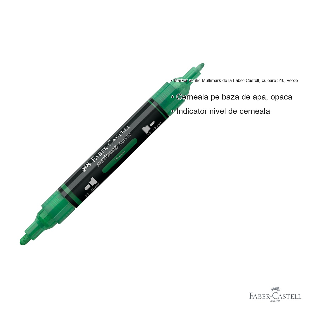 Marker acrilic Faber-Castell Multimark, culoare verde 316, varf dublu, pentru multiple suprafete [3]