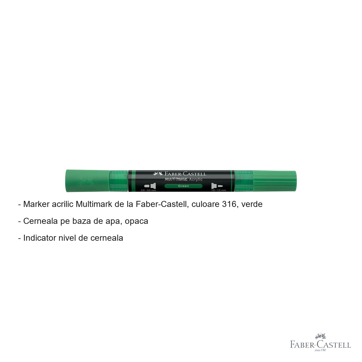 Marker acrilic Faber-Castell Multimark, culoare verde 316, varf dublu, pentru multiple suprafete [2]