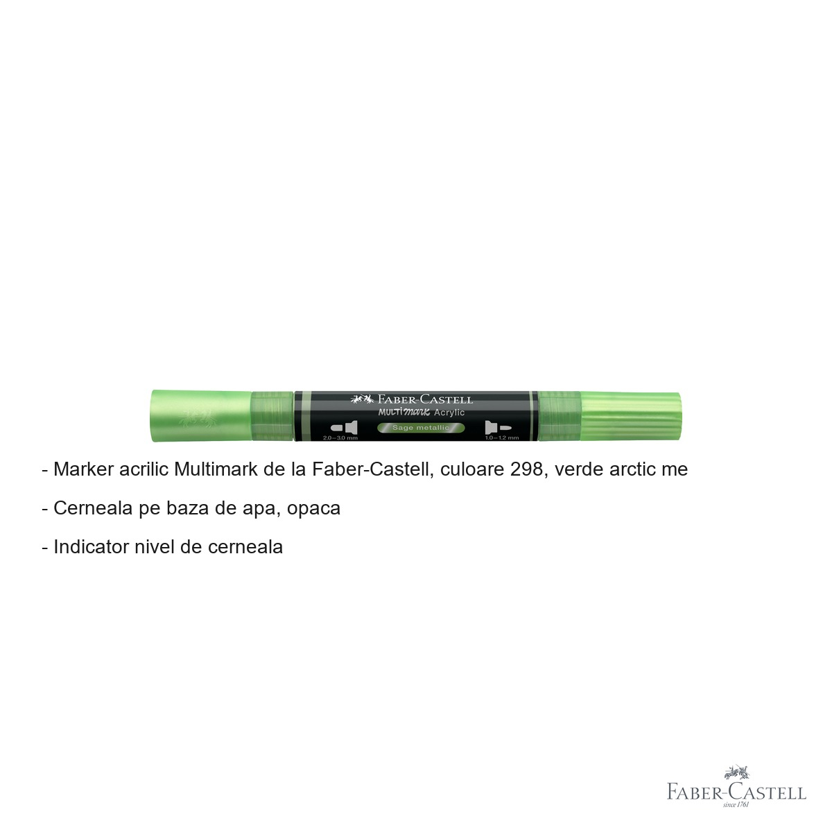Marker acrilic Faber-Castell Multimark, culoare verde arctic metalizat 298, varf dublu, pentru suprafete multiple [2]
