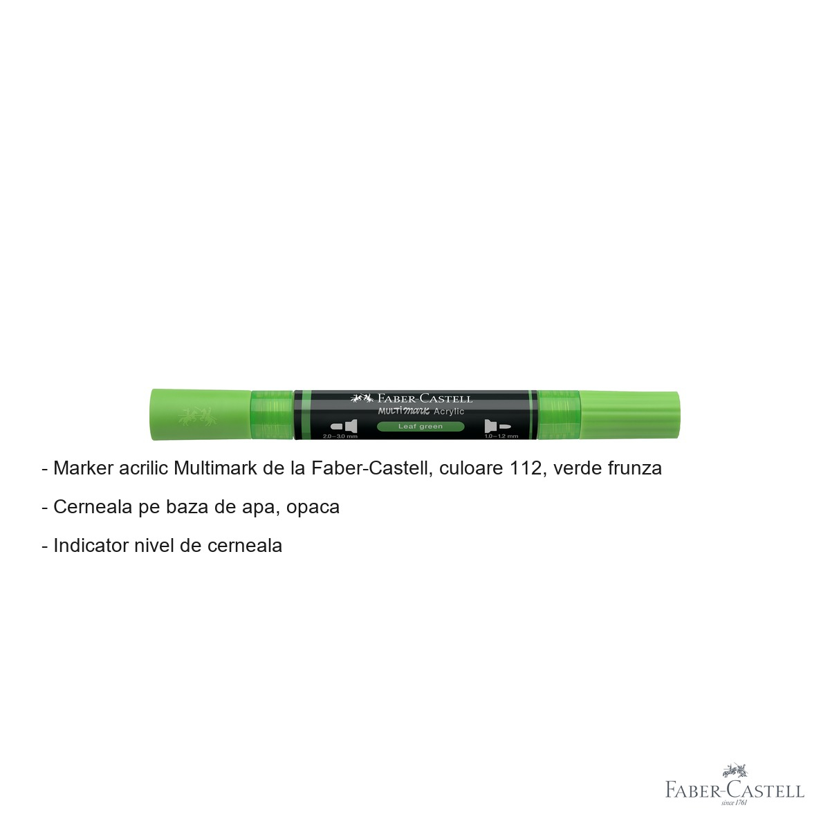 Marker acrilic Faber-Castell Multimark, culoare verde frunza 112, varf dublu, pentru suprafete multiple [2]