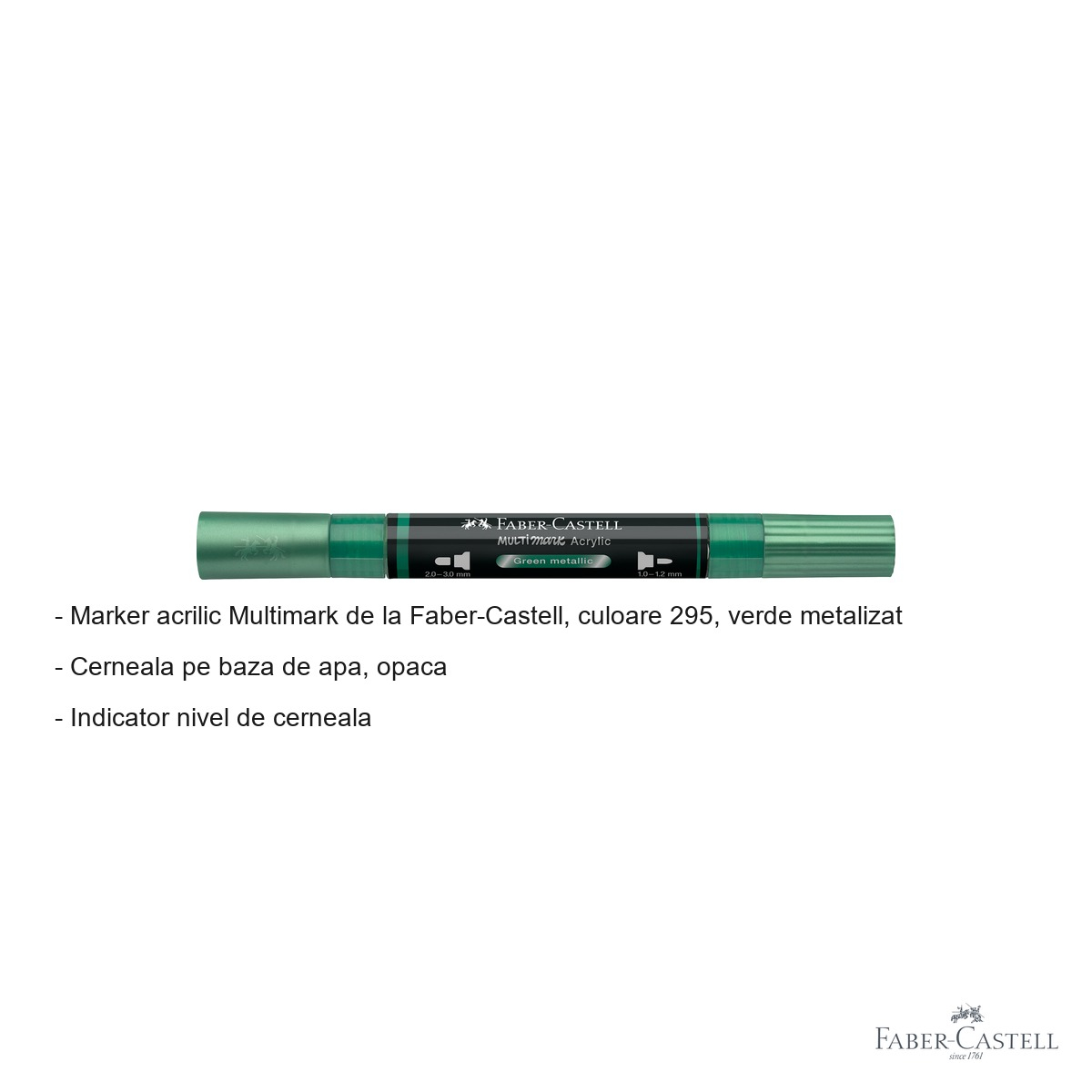 Marker acrilic Faber-Castell Multimark, culoare verde metalizat 295, varf dublu, pentru suprafete multiple [2]