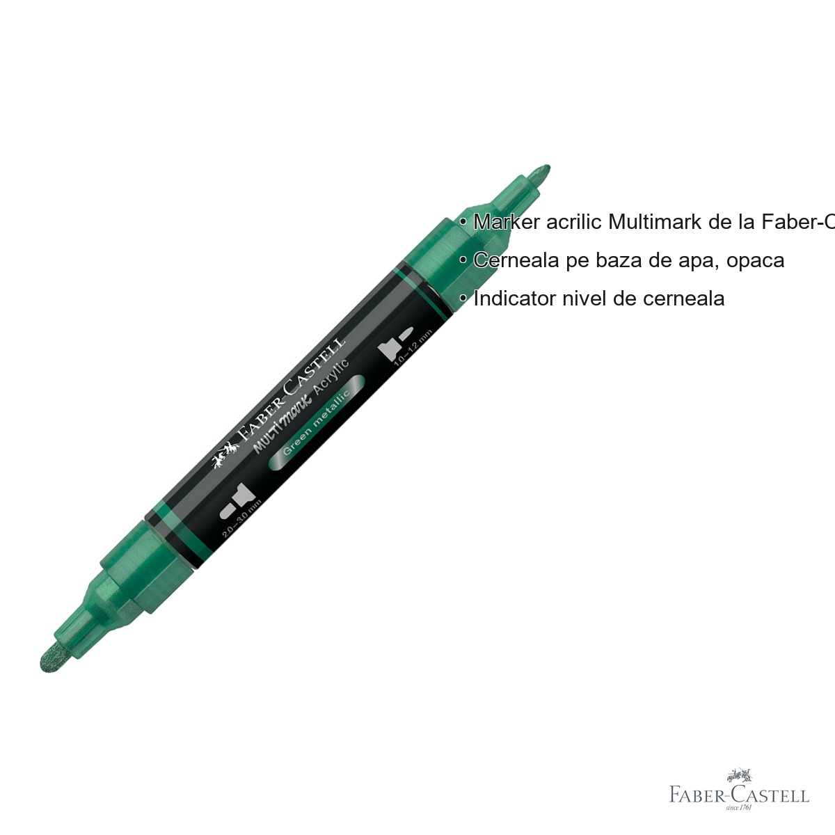 Marker acrilic Faber-Castell Multimark, culoare verde metalizat 295, varf dublu, pentru suprafete multiple [3]
