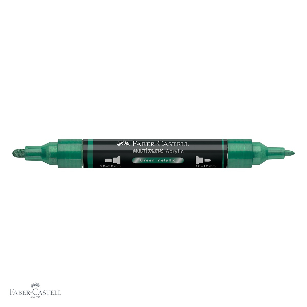 Marker acrilic Faber-Castell Multimark, culoare verde metalizat 295, varf dublu, pentru suprafete multiple [4]