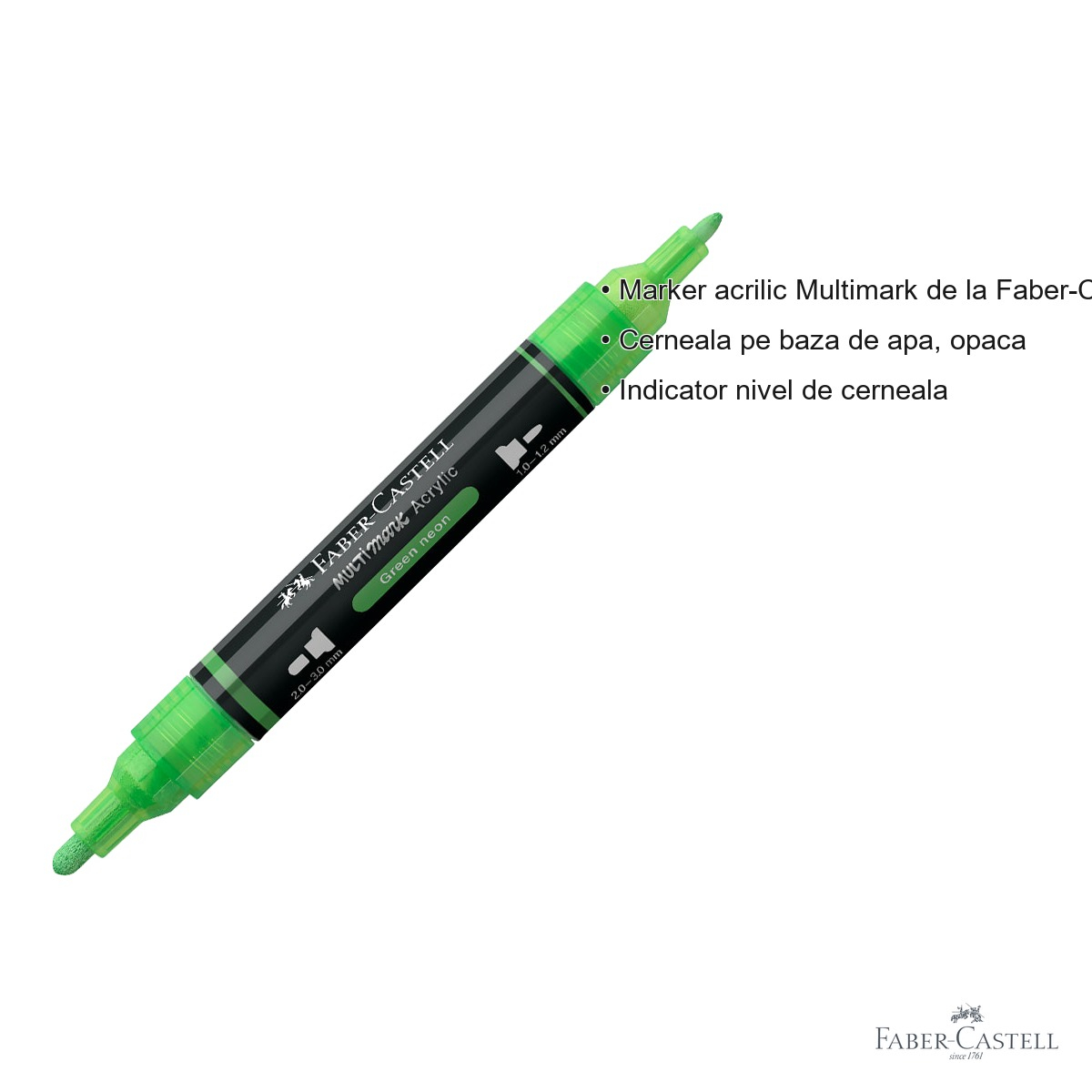 Marker acrilic Faber-Castell Multimark, culoare verde neon 257, varf dublu, pentru suprafete multiple [3]