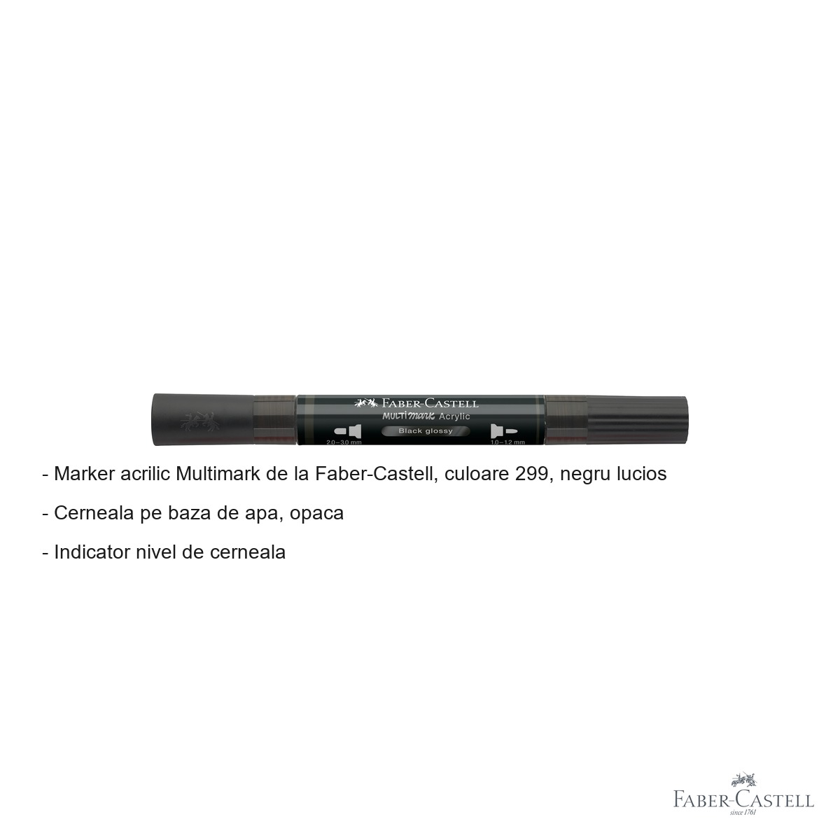 Marker acrilic Faber-Castell Multimark, negru lucios, varf dublu, pentru suprafete multiple [2]