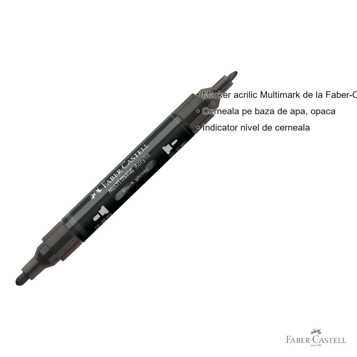 Marker acrilic Faber-Castell Multimark, negru lucios, varf dublu, pentru suprafete multiple [3]