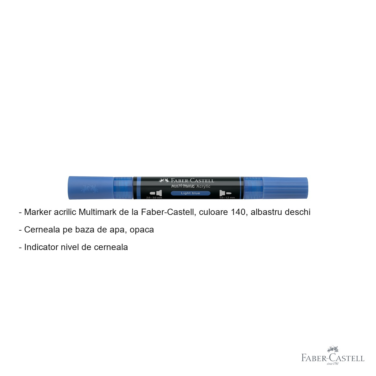 Marker acrilic Faber-Castell Multimark, varf dublu, albastru deschis 140, pentru multiple suprafete [2]