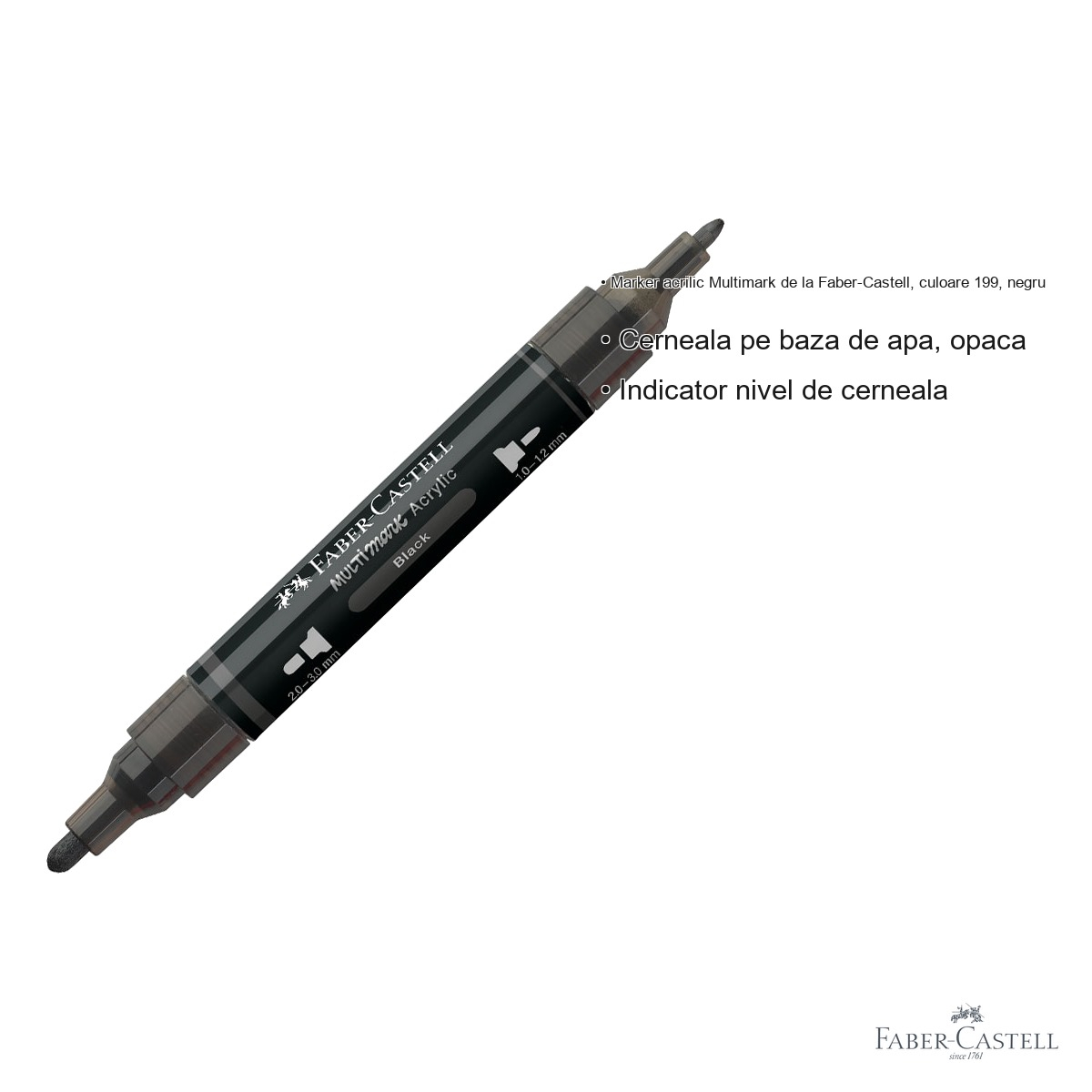 Marker acrilic Faber-Castell Multimark, varf dublu, culoare neagra, pentru suprafete multiple [3]