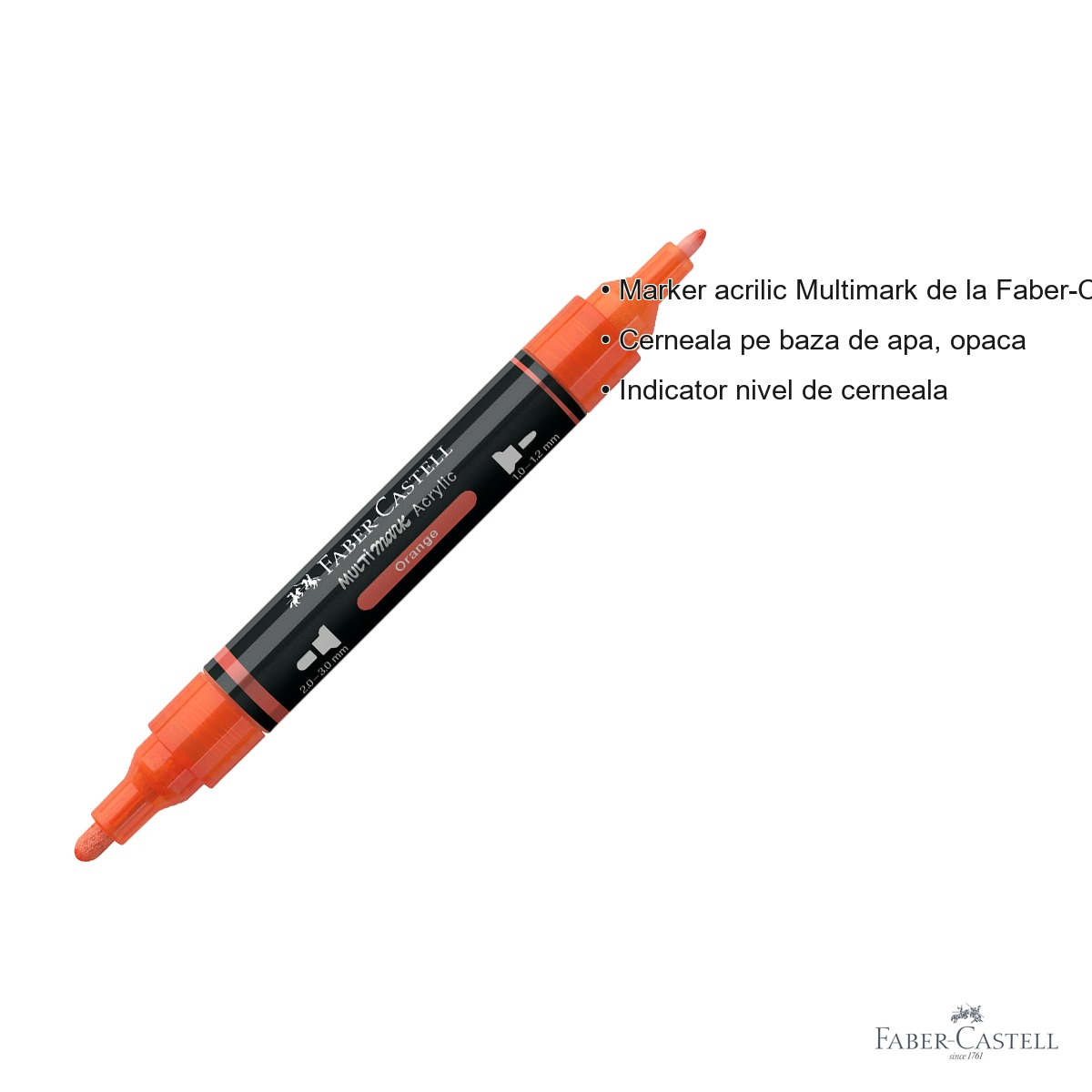Marker acrilic Faber-Castell Multimark, varf dublu, culoare portocaliu 115, pentru multiple suprafete [3]