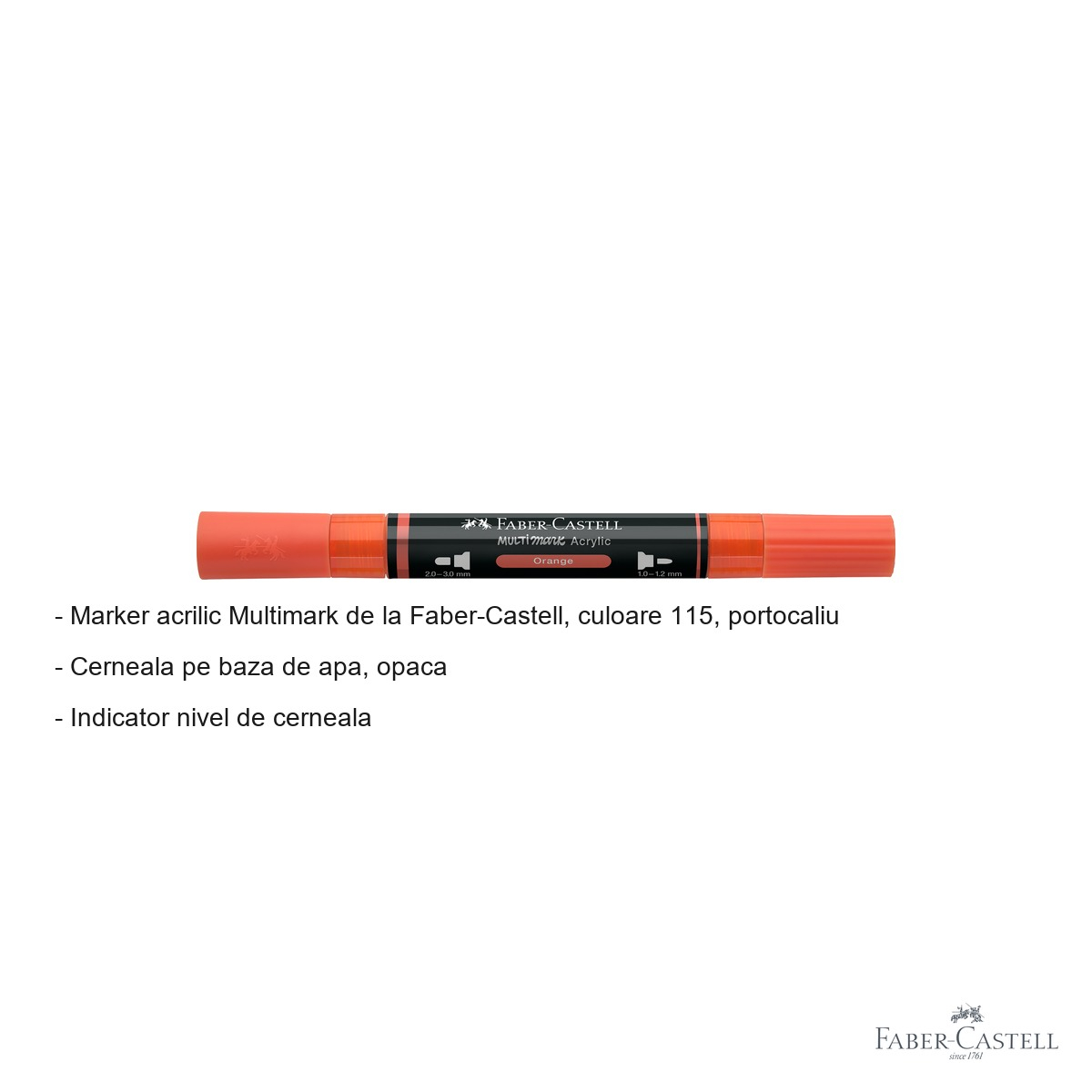 Marker acrilic Faber-Castell Multimark, varf dublu, culoare portocaliu 115, pentru multiple suprafete [2]