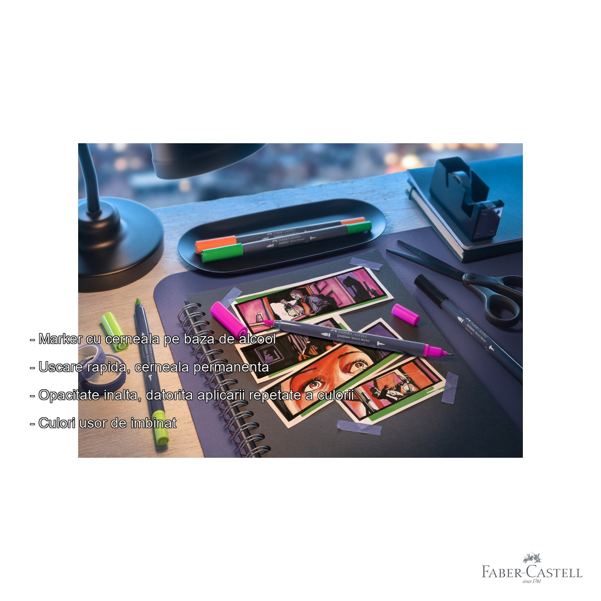 Marker cu 2 capete Faber-Castell Goldfaber, gri neutru I 331, cerneala alcool, pentru desen artistic [2]