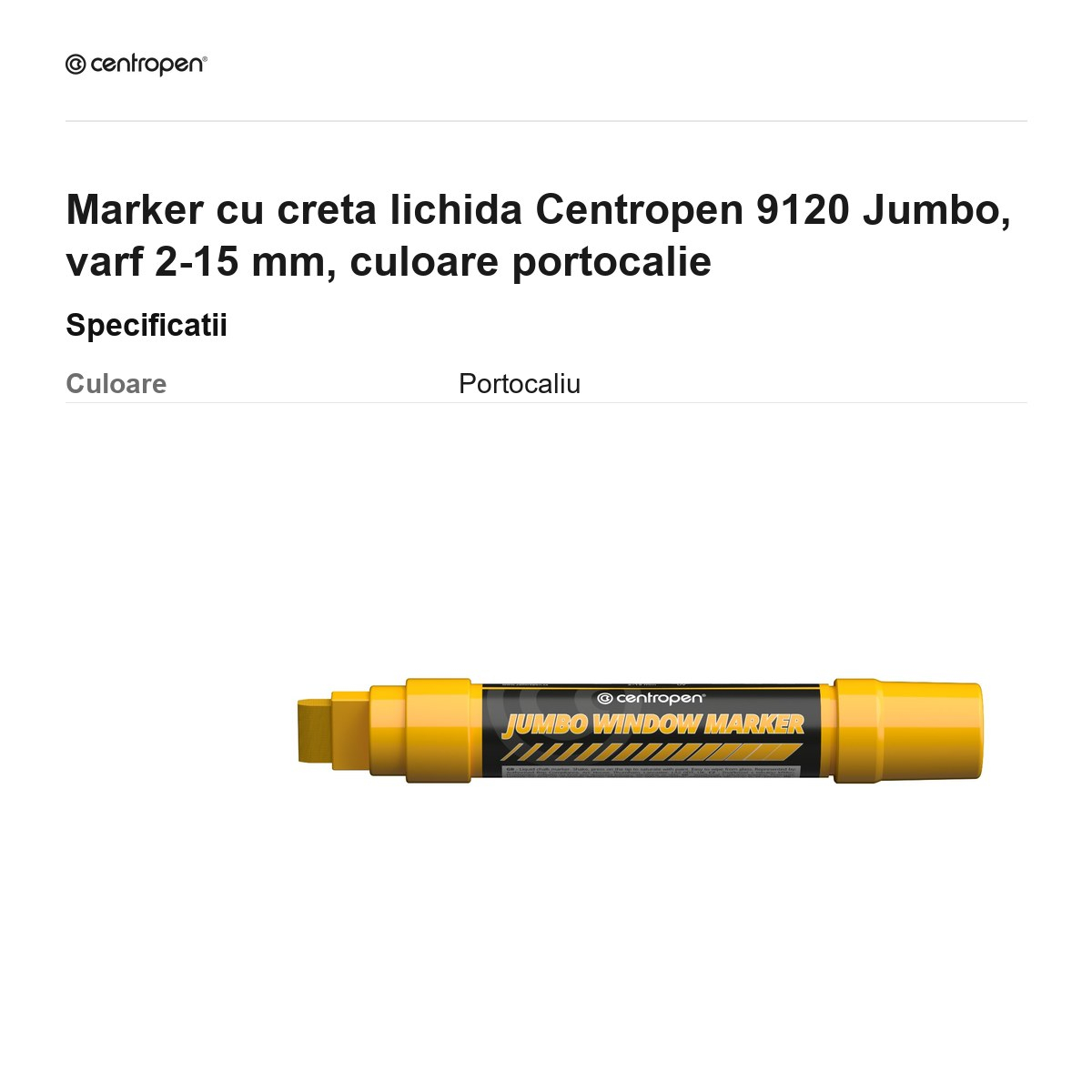 Marker cu creta lichida Centropen 9120 Jumbo, varf 2-15 mm, culoare portocalie [3]