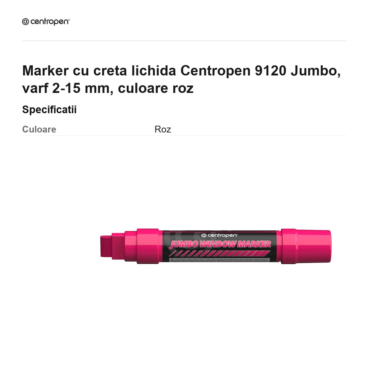 Marker cu creta lichida Centropen 9120 Jumbo, varf 2-15 mm, culoare roz [3]