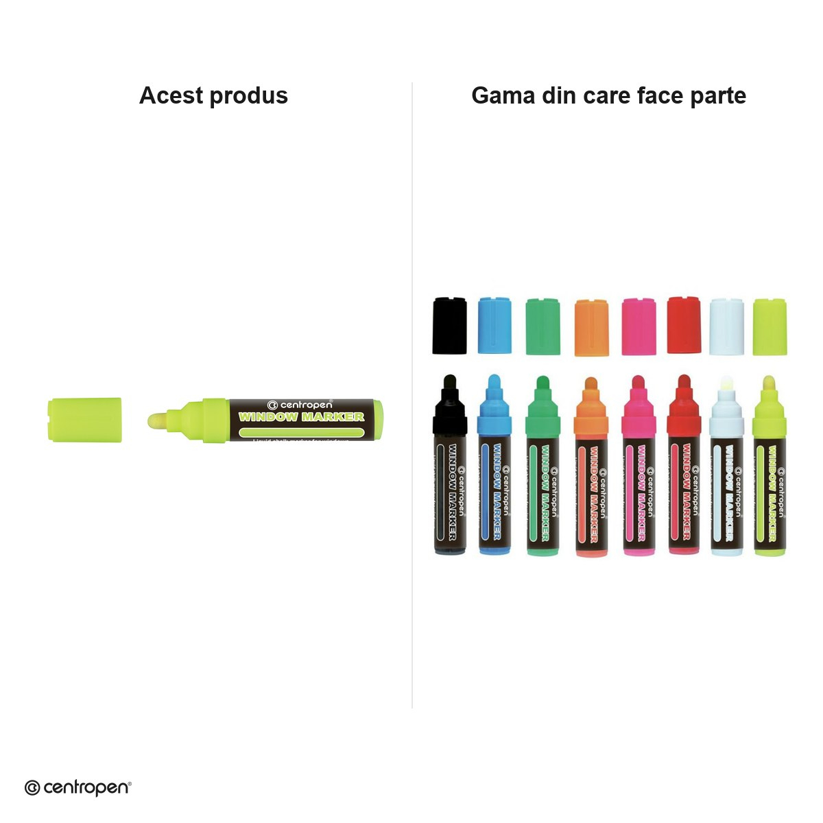 Marker cu creta lichida Centropen 9121, varf rotund 2-15 mm, culoare galben neon [5]
