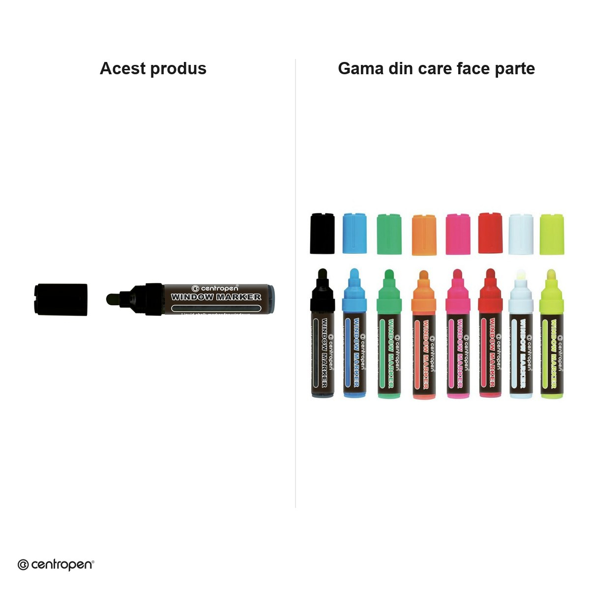 Marker cu creta lichida Centropen 9121, varf rotund 2-15 mm, culoare neagra [5]