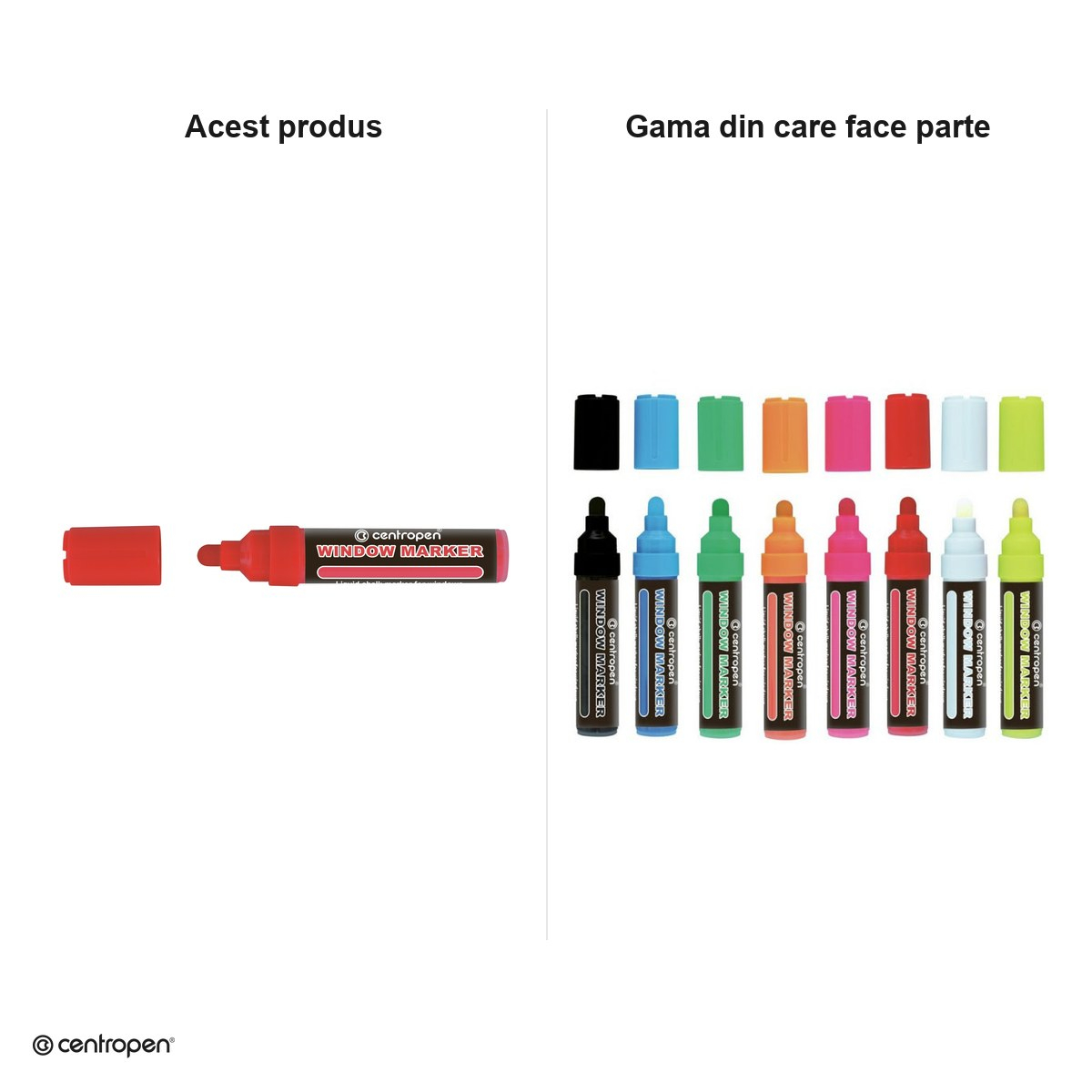 Marker cu creta lichida Centropen 9121, varf rotund 2-15 mm, culoare rosie [5]