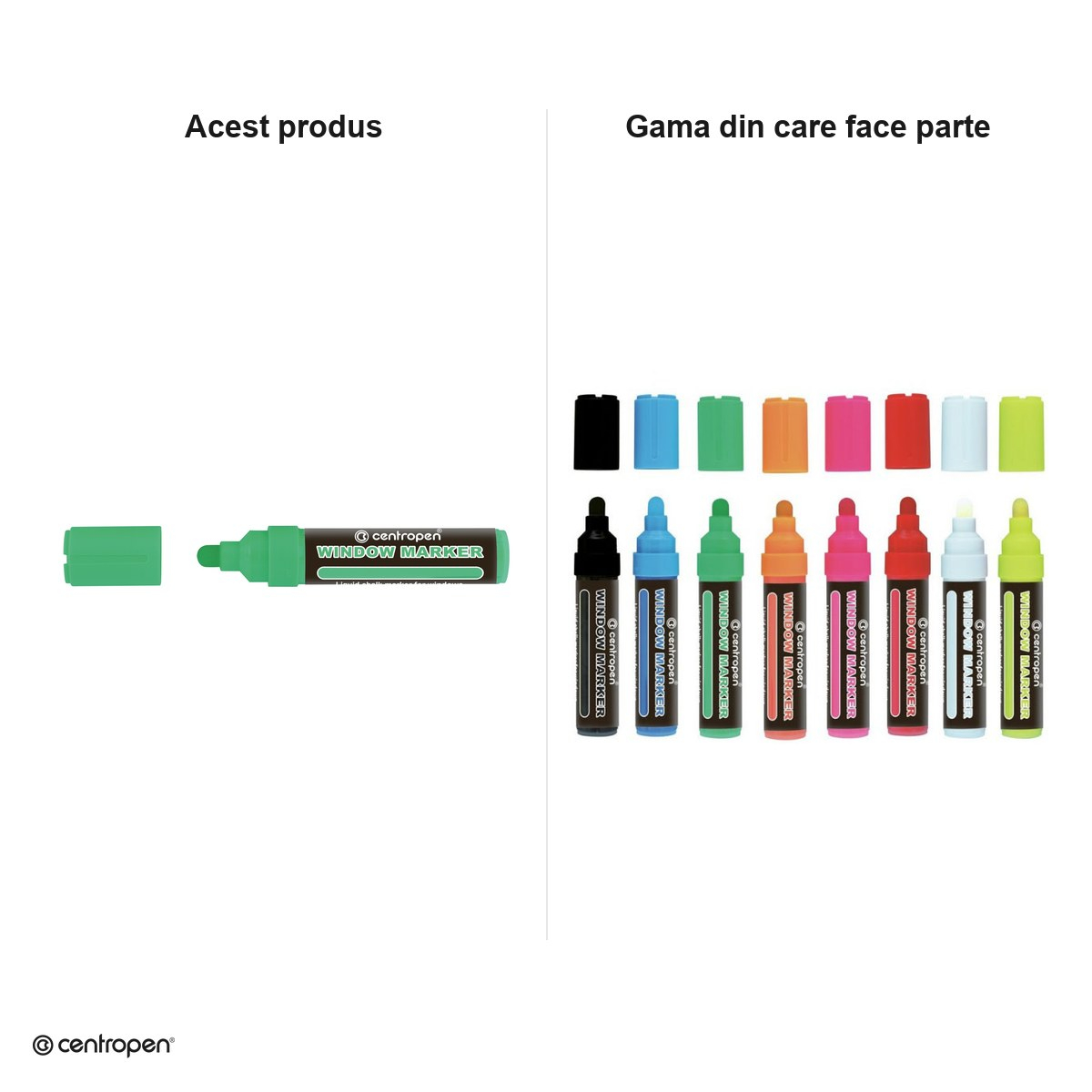 Marker cu creta lichida Centropen 9121, varf rotund 2-15 mm, culoare verde neon [5]