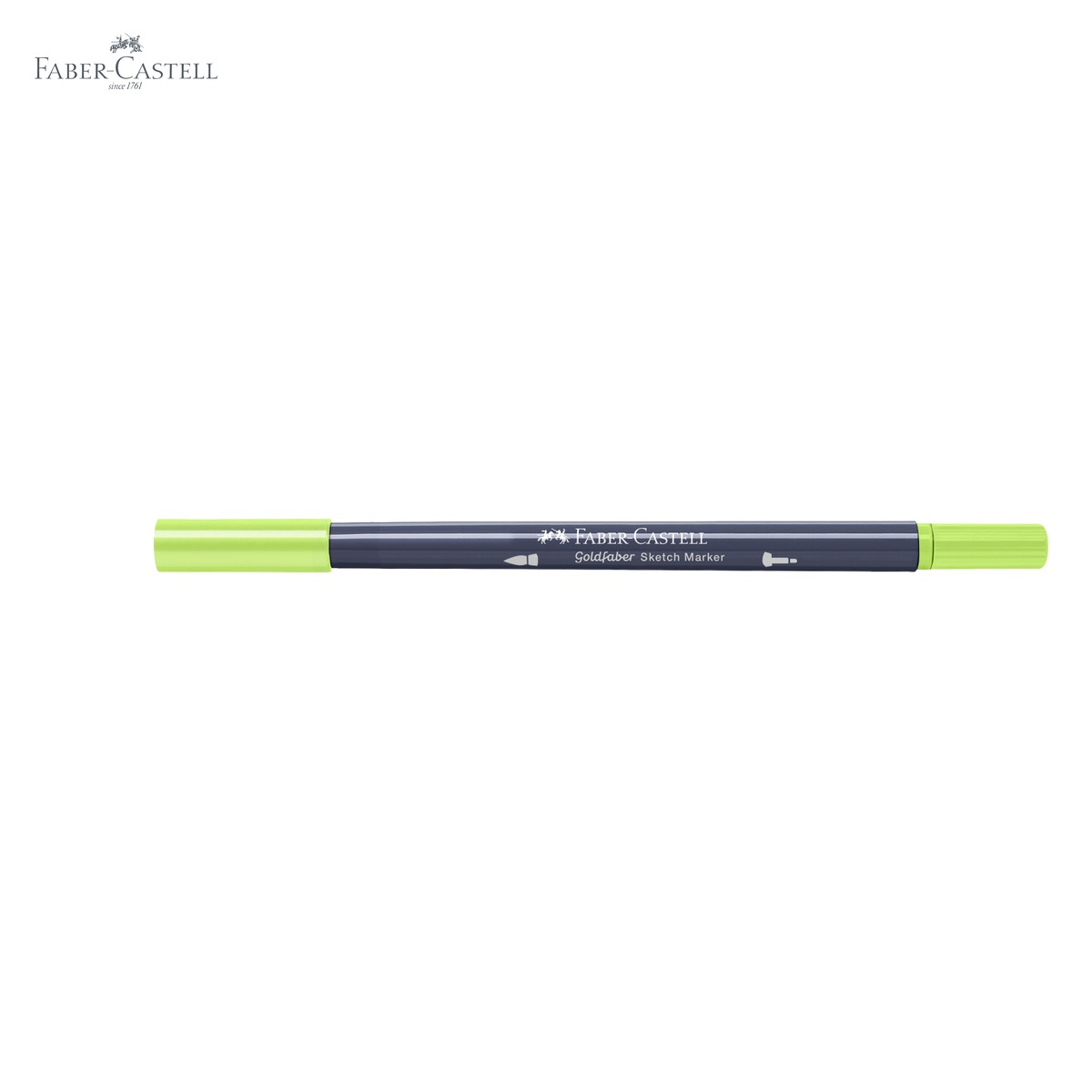 Marker cu doua capete Faber-Castell Goldfaber, cerneala alcool, galben lime 207, pensula flexibila si fineliner, pentru desen artistic [5]