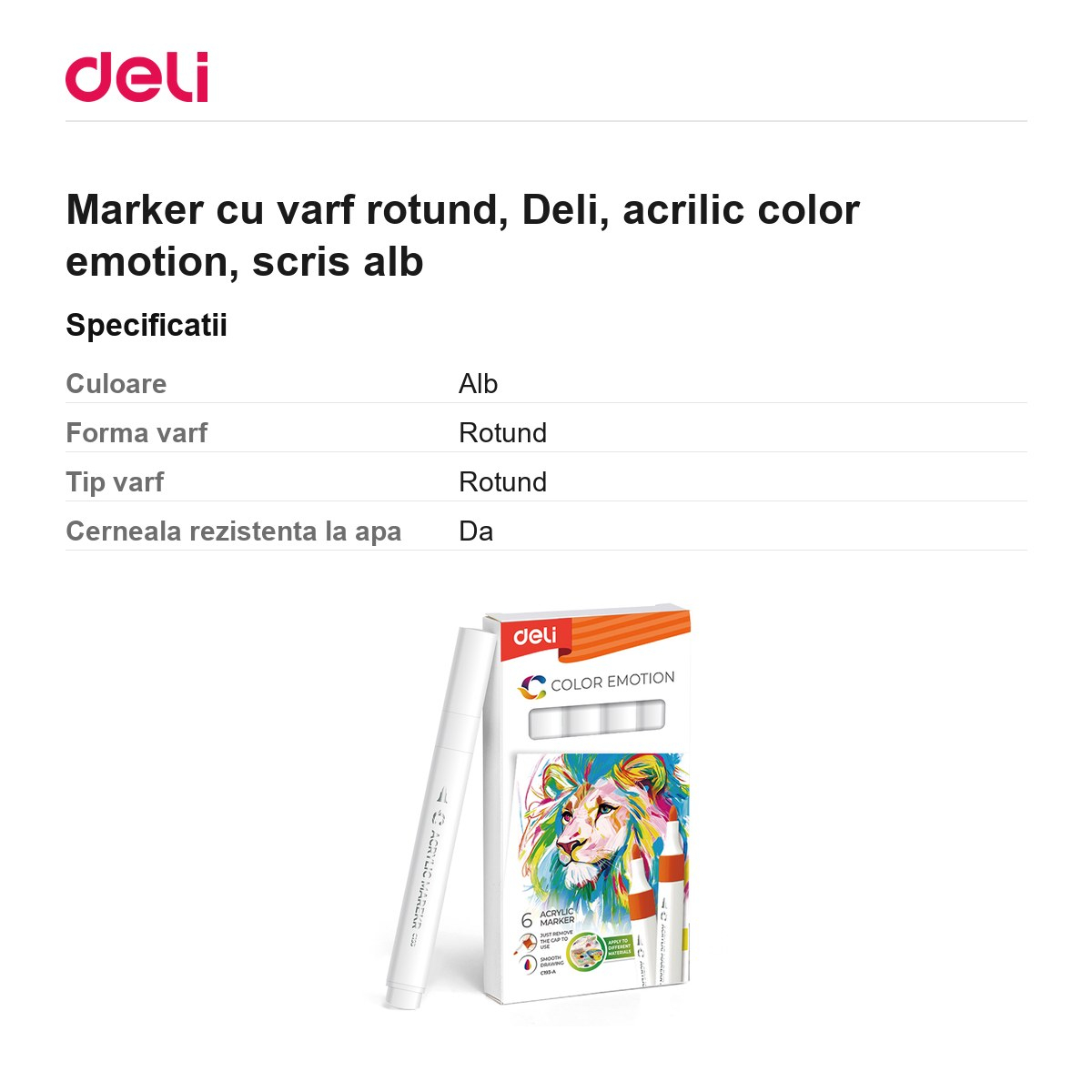 Marker cu varf rotund, Deli, acrilic color emotion, scris alb [3]
