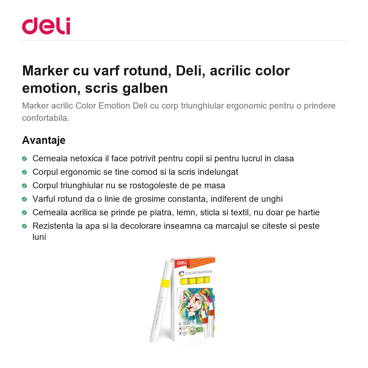 Marker cu varf rotund, Deli, acrilic color emotion, scris galben [2]