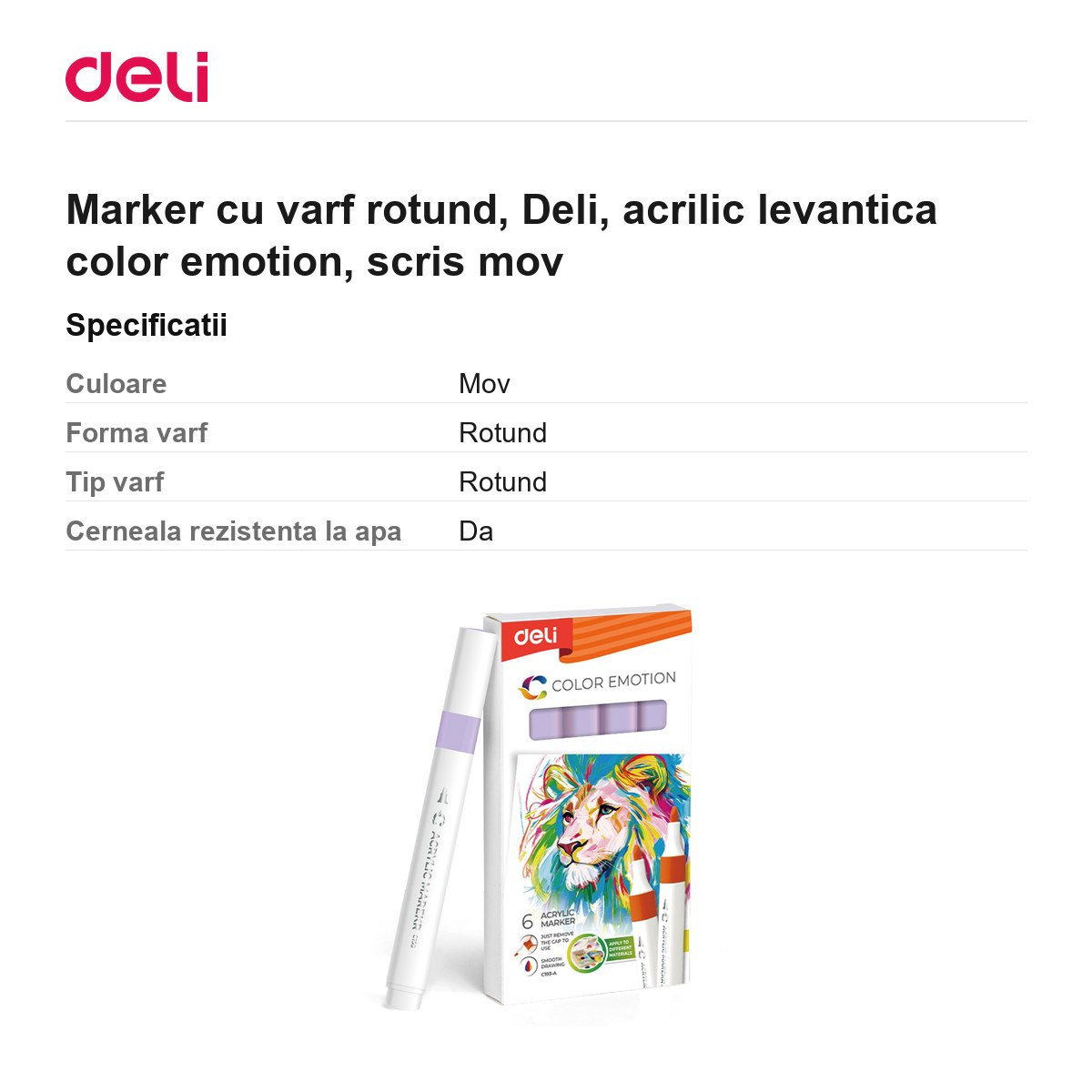 Marker cu varf rotund, Deli, acrilic levantica color emotion, scris mov [3]