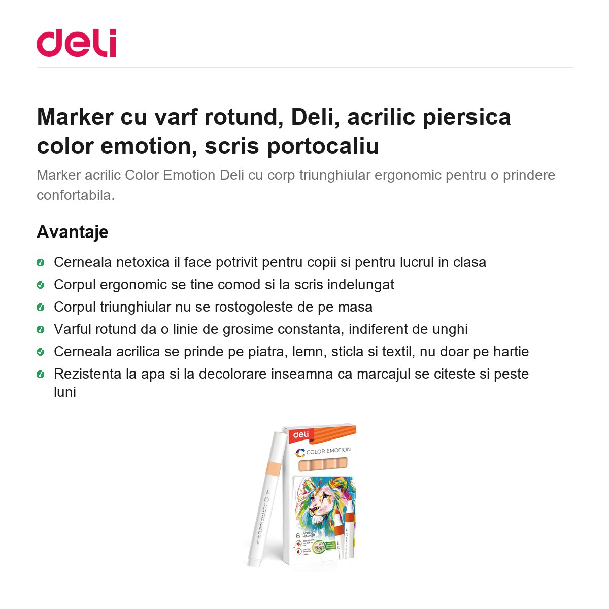 Marker cu varf rotund, Deli, acrilic piersica color emotion, scris portocaliu [2]