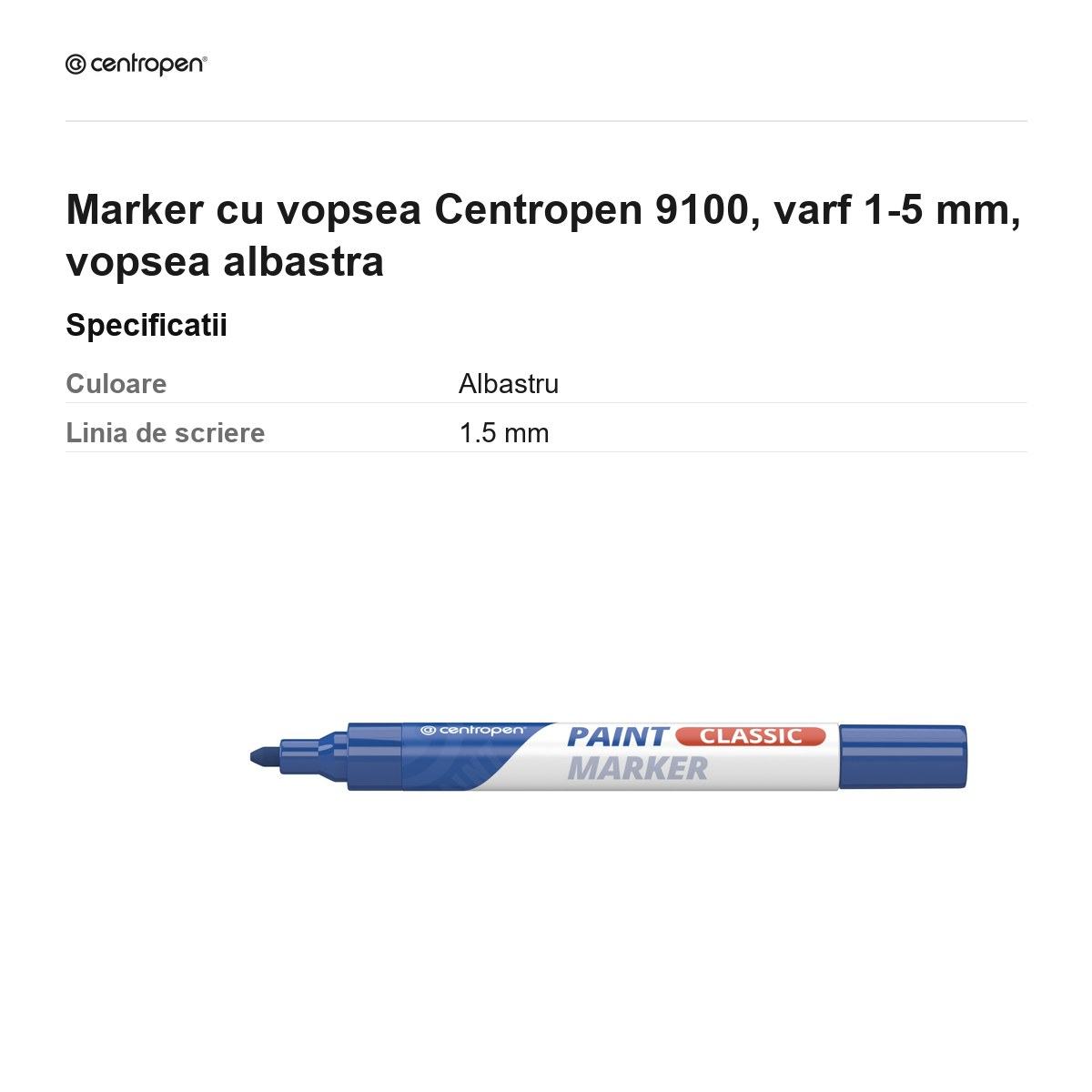 Marker cu vopsea Centropen 9100, varf 1-5 mm, vopsea albastra [3]