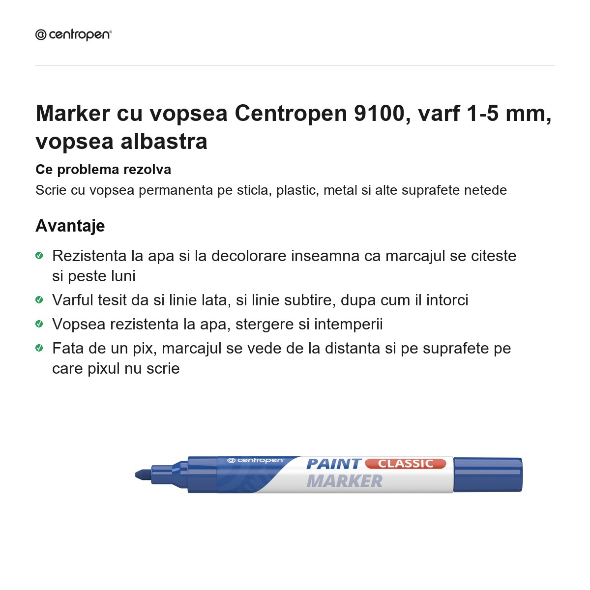 Marker cu vopsea Centropen 9100, varf 1-5 mm, vopsea albastra [2]