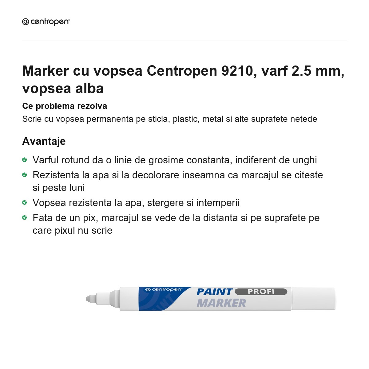 Marker cu vopsea Centropen 9210, varf 2.5 mm, vopsea alba [2]