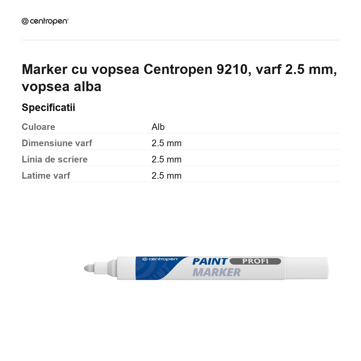 Marker cu vopsea Centropen 9210, varf 2.5 mm, vopsea alba [3]