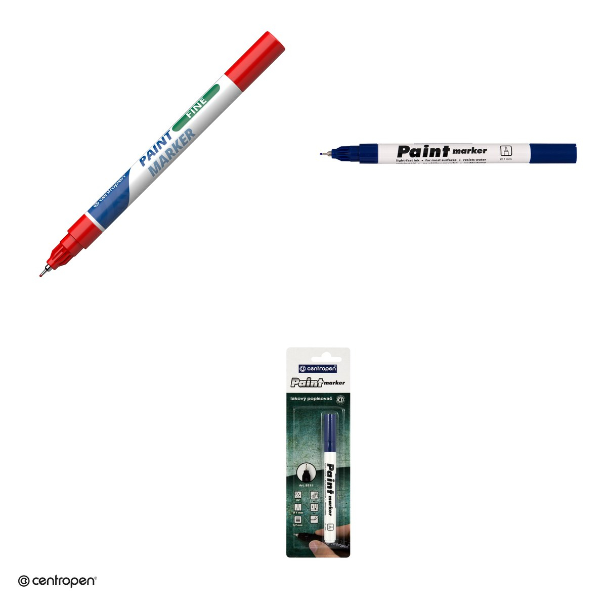 Marker cu vopsea Centropen 9211, varf 0.7 mm, vopsea albastra [4]