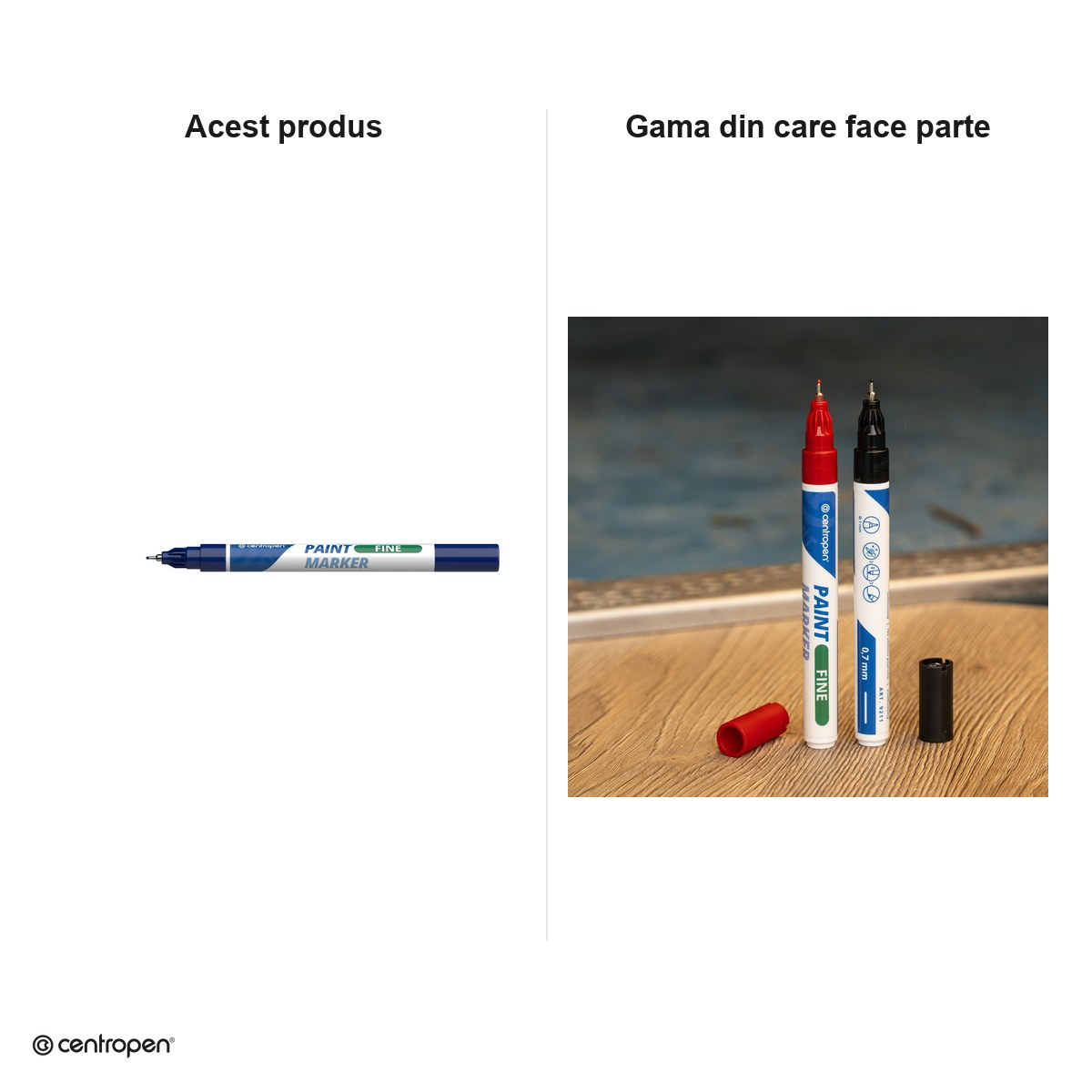 Marker cu vopsea Centropen 9211, varf 0.7 mm, vopsea albastra [6]